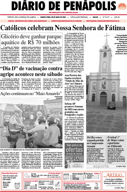 Capa do jornal DIÁRIO impresso desta quinta-feira (08)