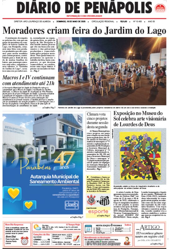 Capa do jornal DIÁRIO impresso desta domingo (18)