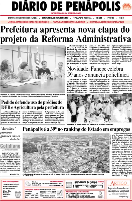 Capa do jornal DIÁRIO impresso desta quinta-feira (22)