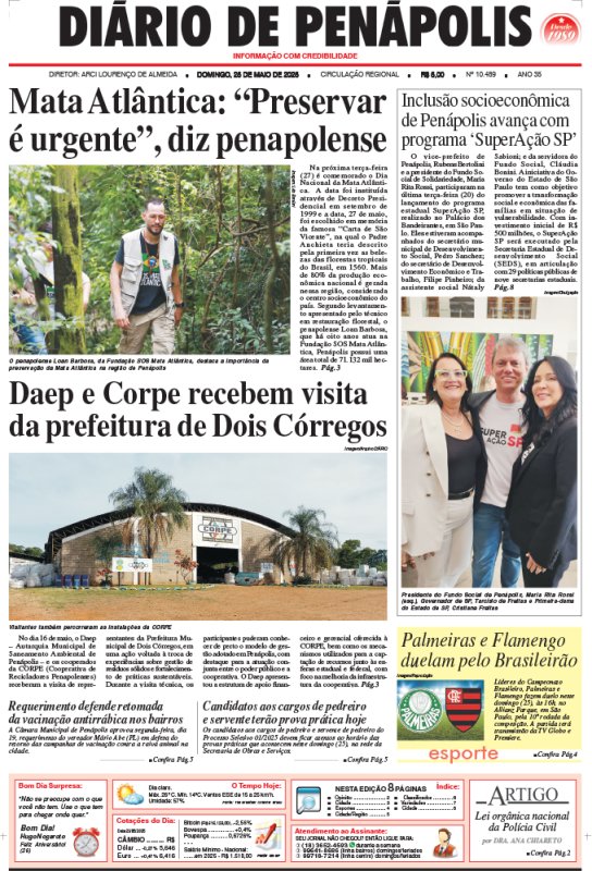 Capa do jornal DIÁRIO impresso deste domingo (25)