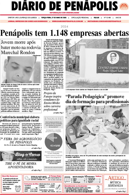 Capa do jornal DIÁRIO impresso desta terça-feira (27)