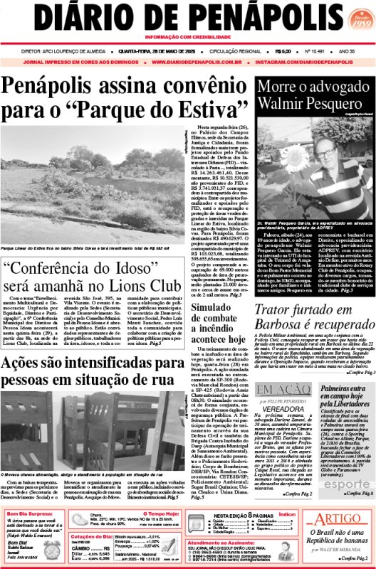Capa do jornal DIÁRIO impresso desta quarta-feira (28)