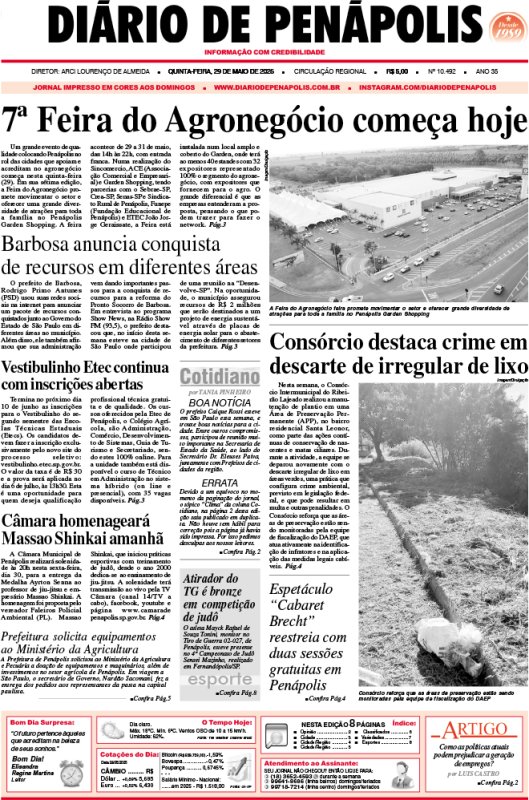 Capa do jornal DIÁRIO impresso desta quinta-feira (29)