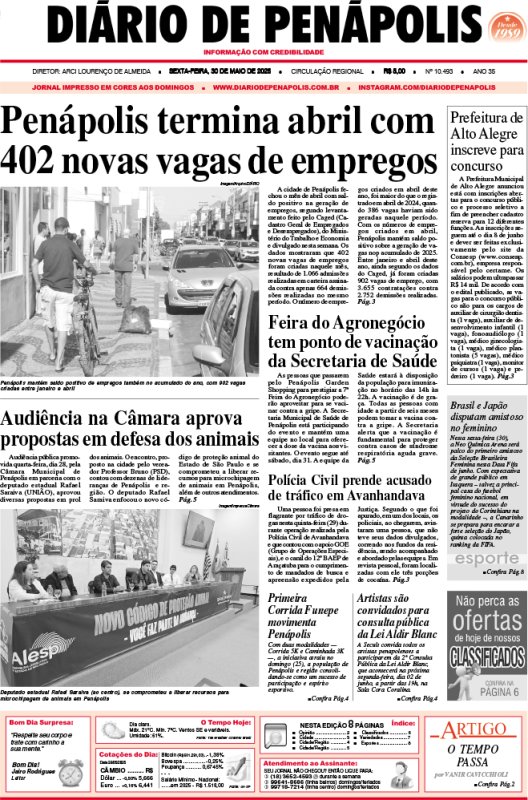 Capa do jornal DIÁRIO impresso desta sexta-feira (30)