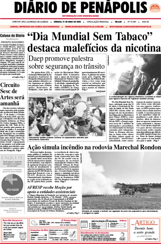 Capa do jornal DIÁRIO impresso deste sábado (31)