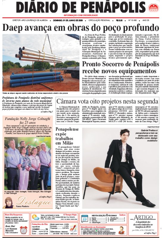 Capa do jornal DIÁRIO impresso deste domingo (01)