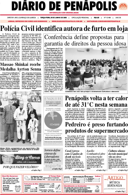 Capa do jornal DIÁRIO impresso desta terça-feira (03)