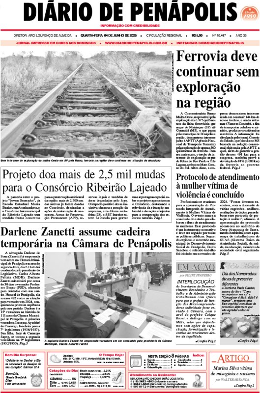Capa do jornal DIÁRIO impresso desta quarta-feira (04)