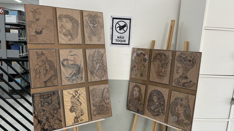 Biblioteca Funepe apresenta exposição de pirogravuras