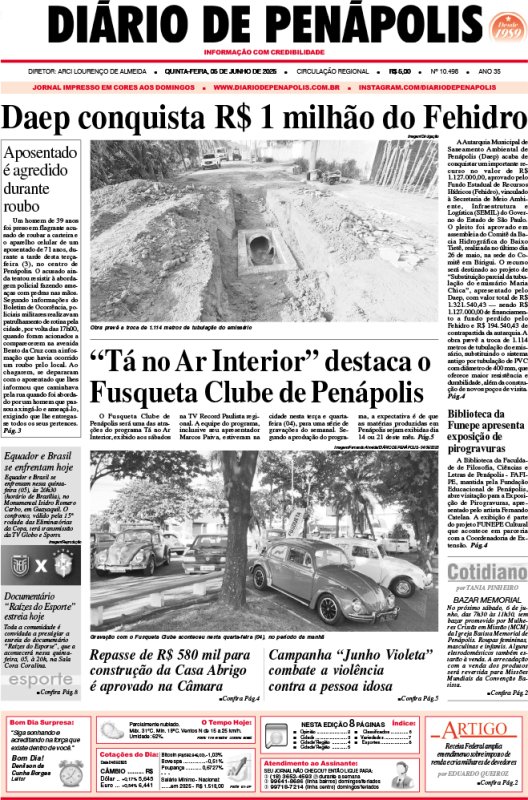 Capa do jornal DIÁRIO impresso desta quinta-feira (05)