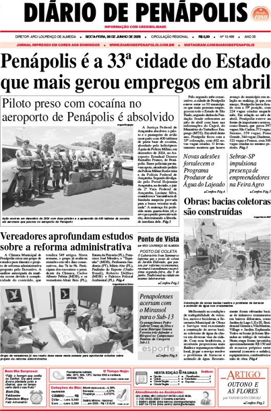 Capa do jornal DIÁRIO impresso desta sexta-feira (06)