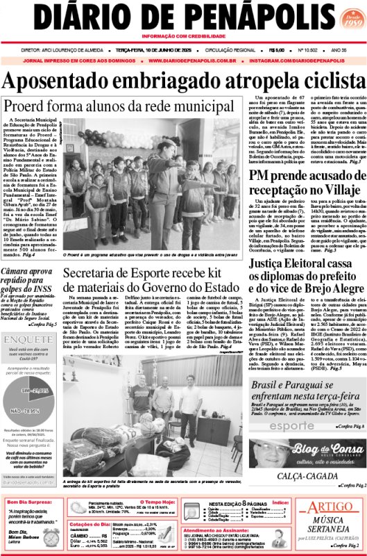 Capa do jornal DIÁRIO impresso desta terça-feira (10)
