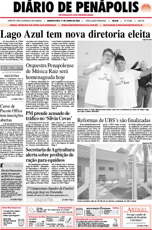 Capa do jornal DIÁRIO impresso desta quarta-feira (11)