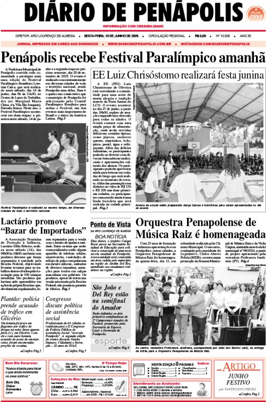 Capa do jornal DIÁRIO impresso desta sexta-feira (13)