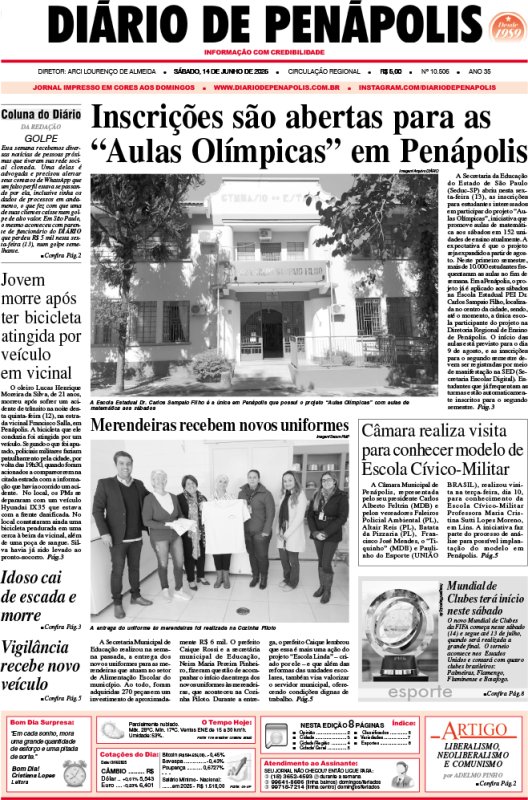 Capa do jornal DIÁRIO impresso deste sábado (14)