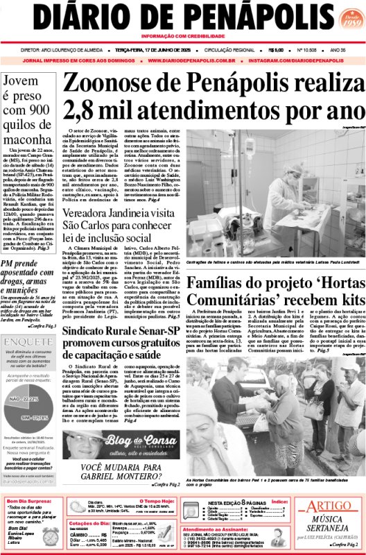 Capa do jornal DIÁRIO impresso desta terça-feira (17)