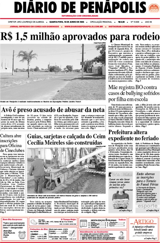 Capa do jornal DIÁRIO impresso desta quarta-feira (18)