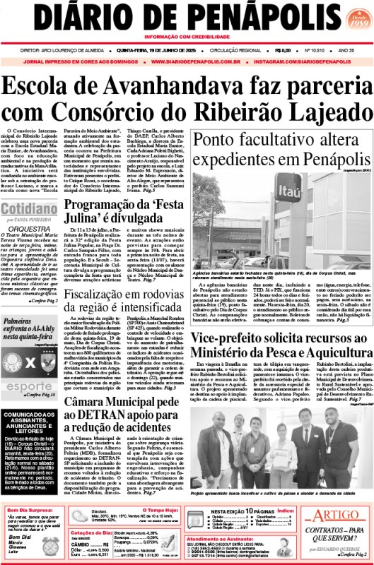 Capa do jornal DIÁRIO impresso desta quinta-feira (19)