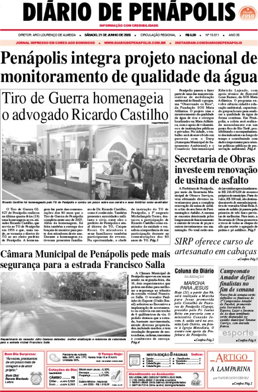 Capa do jornal DIÁRIO impresso deste sábado (21)