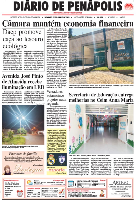 Capa do jornal DIÁRIO impresso deste domingo (22)