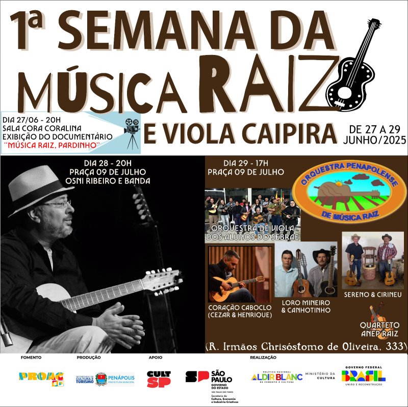Penápolis realiza 1ª Semana de Música Raiz de 27 a 29 de junho