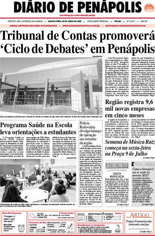 Capa do jornal DIÁRIO impresso desta quarta-feira (25)