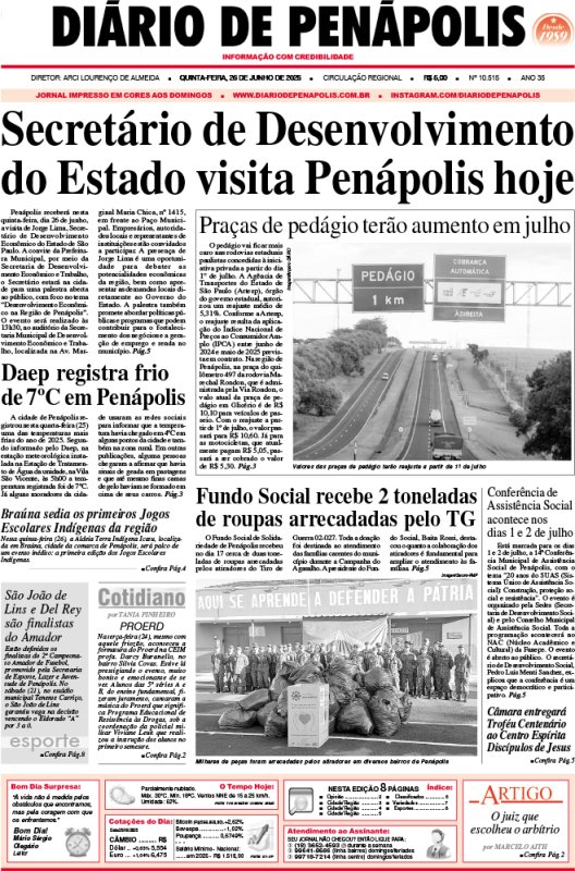 Capa do jornal DIÁRIO impresso desta quinta-feira (26)