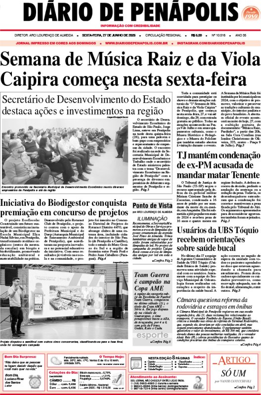 Capa do jornal DIÁRIO impresso desta sexta-feira (27)