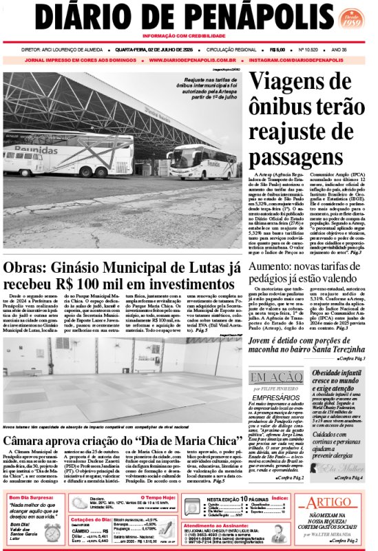Capa do jornal DIÁRIO impresso desta quarta-feira (02)