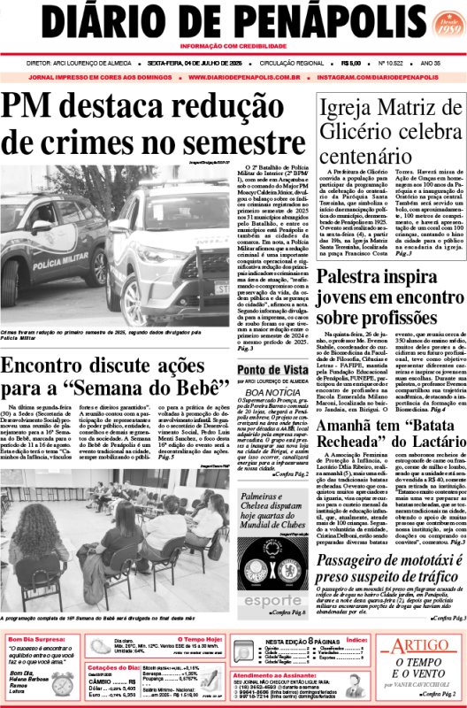 Capa do jornal DIÁRIO impresso desta sexta-feira (04)