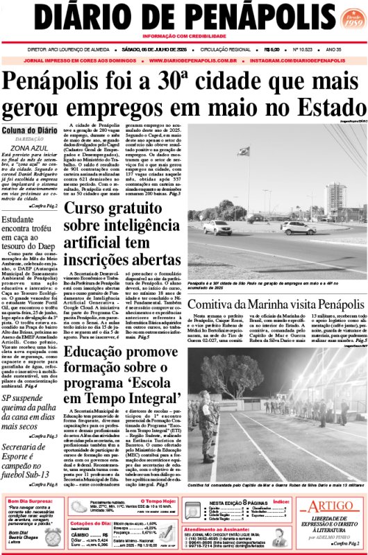 Capa do jornal DIÁRIO impresso deste sábado (05)