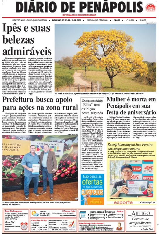 Capa do jornal DIÁRIO impresso deste domingo (06)