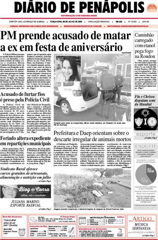 Capa do jornal DIÁRIO impresso desta terça-feira (08)