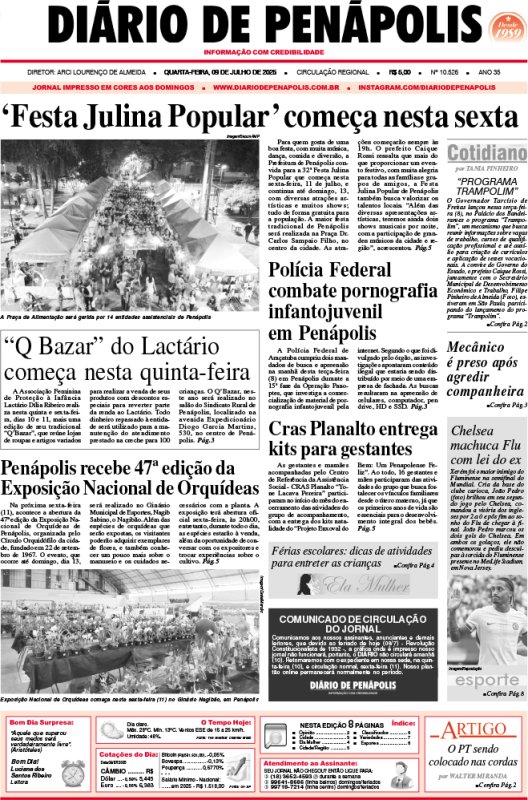 Capa do jornal DIÁRIO impresso desta quarta-feira (09)