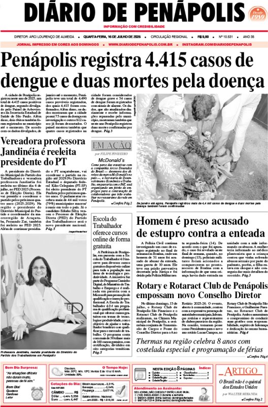 Capa do jornal DIÁRIO impresso desta quarta-feira (16)