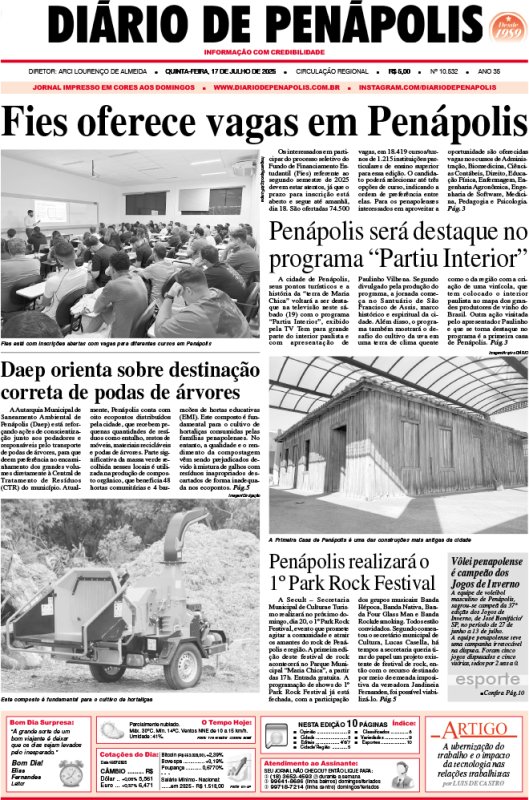 Capa do jornal DIÁRIO impresso desta quinta-feira (17)