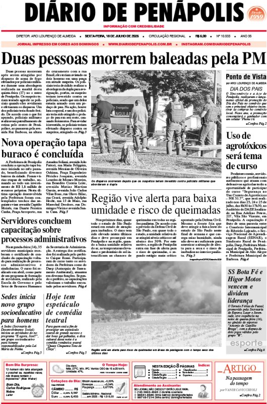 Capa do jornal DIÁRIO impresso desta sexta-feira (18)