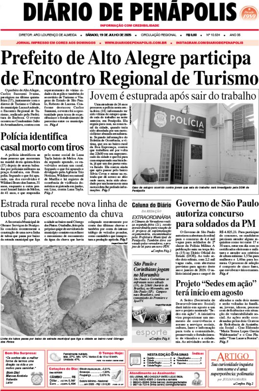 Capa do jornal DIÁRIO impresso deste sábado (19)