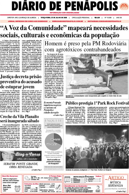 Capa do jornal DIÁRIO impresso desta terça-feira (22)