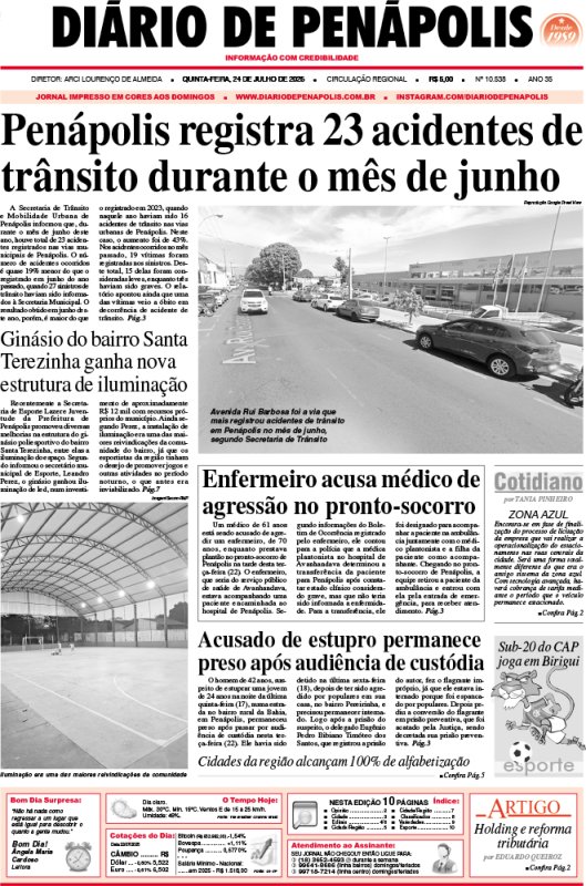 Capa do jornal DIÁRIO impresso desta quinta-feira (24)