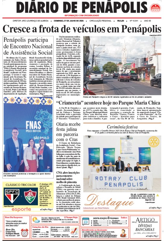Capa do jornal DIÁRIO impresso deste domingo (27)