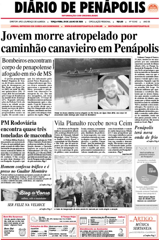 Capa do jornal DIÁRIO impresso desta terça-feira (29)