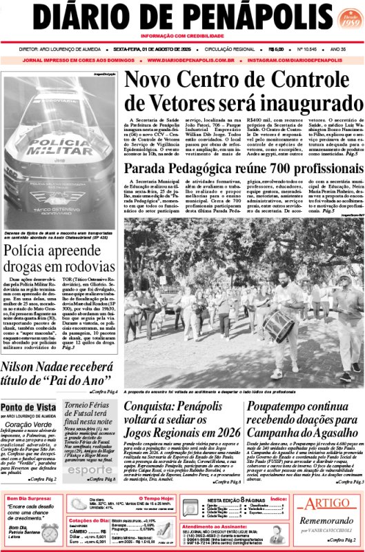 Capa do jornal DIÁRIO impresso desta sexta-feira (01)