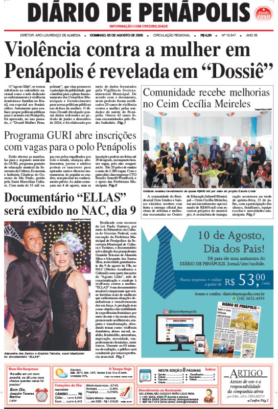 Capa do jornal DIÁRIO impresso deste domingo (03)