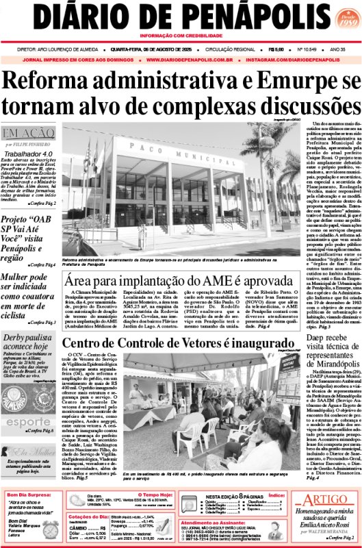 Capa do jornal DIÁRIO impresso desta quarta-feira (06)