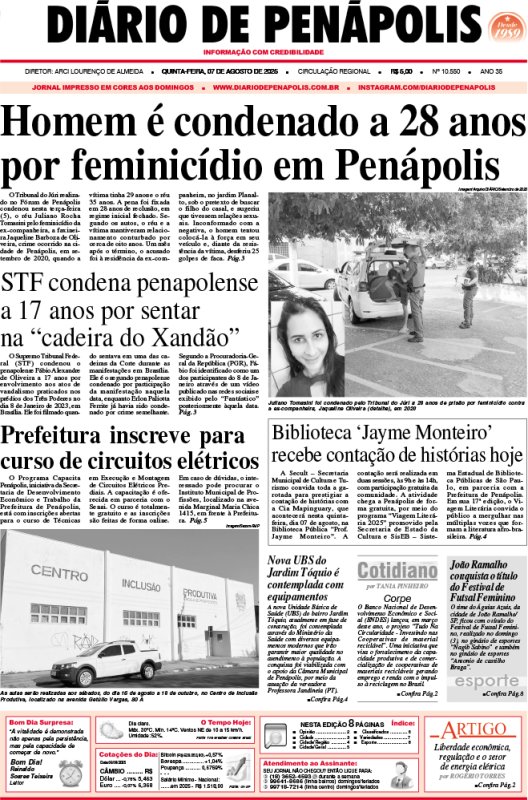 Capa do jornal DIÁRIO impresso desta quinta-feira (07)