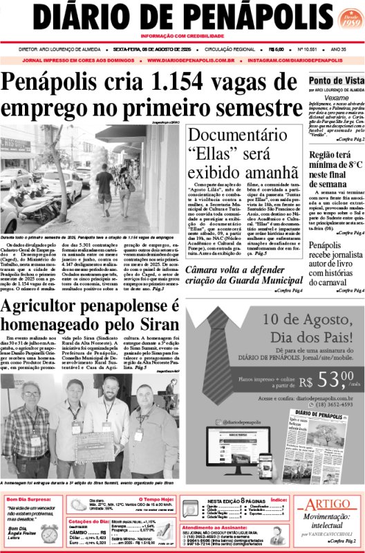 Capa do jornal DIÁRIO impresso desta sexta-feira (08)