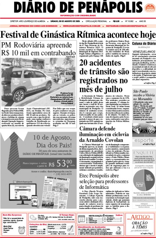 Capa do jornal DIÁRIO impresso deste sábado (09)