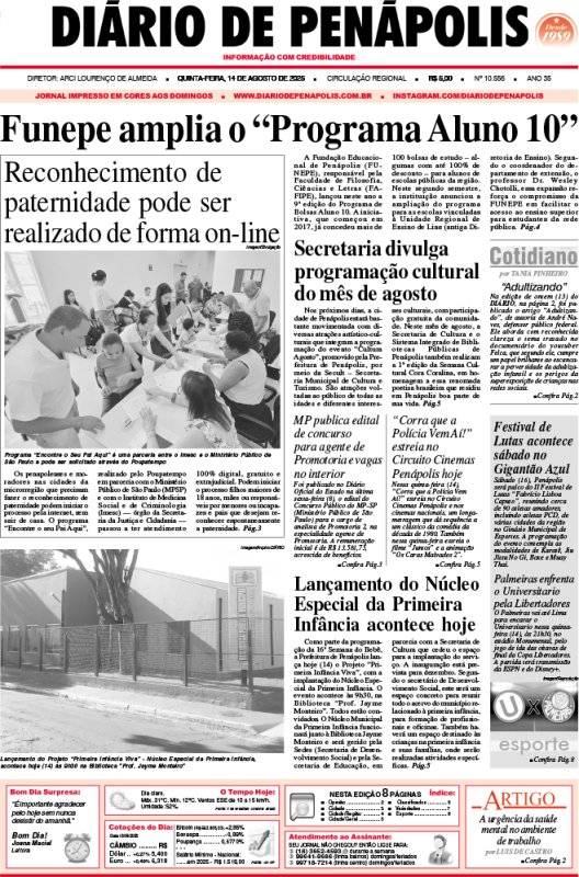 Capa do jornal DIÁRIO impresso desta quinta-feira (14)