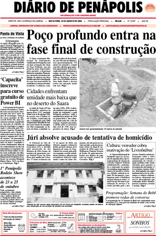 Capa do jornal DIÁRIO impresso desta sexta-feira (15)